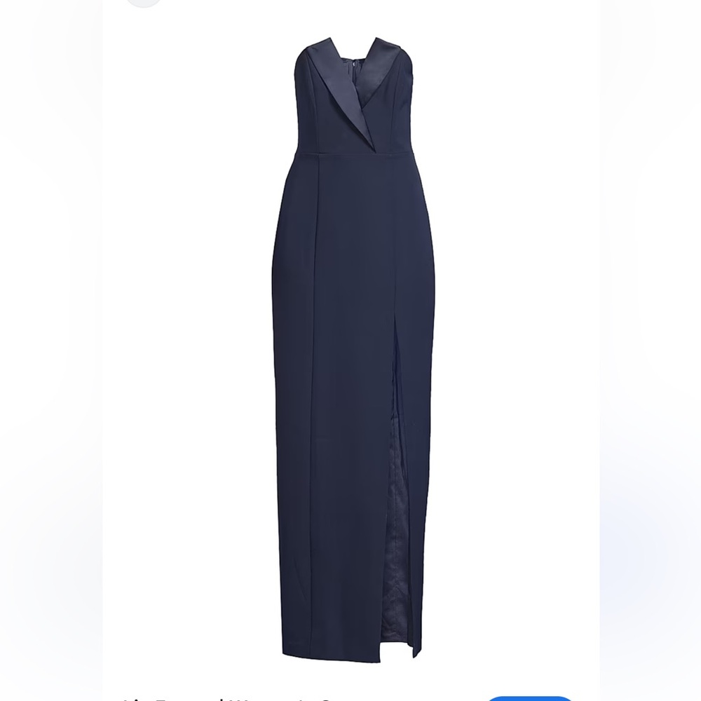 Luv Foster Navy Blue crepe strapless gown
